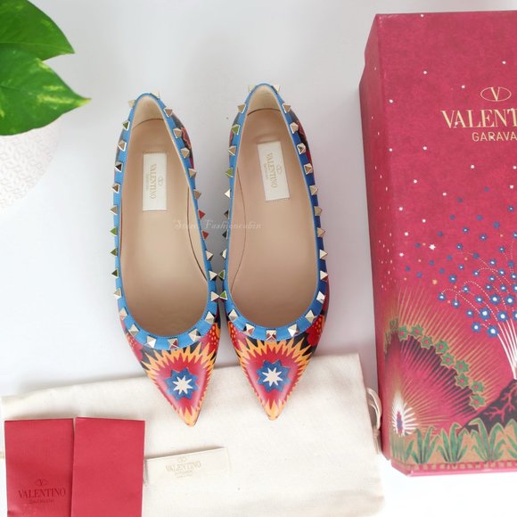 NEW Valentino Garavani Rockstud Leather Flats Shoes - Picture 1 of 13